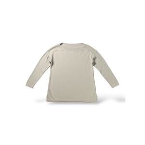 J Jill Womens Medium 100% Cotton Knit Sweater Beige Tan Ribbed Trim Long Sleeve